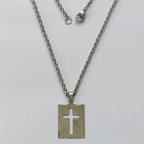 GARGANTILHA EM AÇO INOXIDÁVEL -  GARGANTILHA COM CORRENTE( BCL33) 50CM E PINGENTE RETANGULAR COM CRUCIFIXO VAZADO 14X20MM - COMPOSIÇÃO: AÇO INOXIDÁVEL - (AÇO2118) ACGG000472