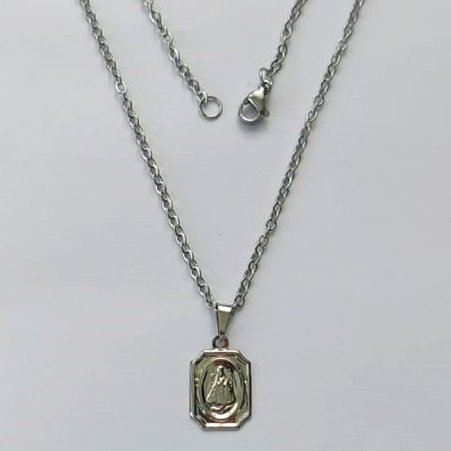GARGANTILHA EM AÇO INOXIDÁVEL -  GARGANTILHA COM CORRENTE( ACO03) 50CM E PINGENTE RETANGULAR COM NOSSA SENHORA APARECIDA 10X15MM - COMPOSIÇÃO: AÇO INOXIDÁVEL - (AÇO2120) ACGG000474
