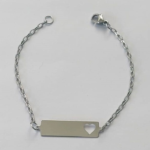 PULSEIRA EM AÇO INOXIDÁVEL- (ACO12) - PULSEIRA CHAPINHA COM CORAÇÃO 27MM TAMANHO 14CM - LARGURA 6MM - FECHO LAGOSTA - COMPOSIÇÃO: AÇO INOXIDÁVEL - (AÇO2127)ACPS000718