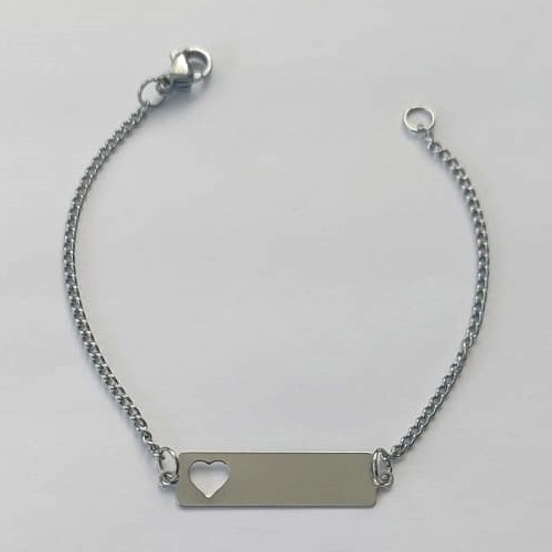 PULSEIRA EM AÇO INOXIDÁVEL - (ACO01) - PULSEIRA CHAPINHA COM CORAÇÃO 27MM TAMANHO 14CM - LARGURA 6MM - FECHO LAGOSTA - COMPOSIÇÃO: AÇO INOXIDÁVEL - (AÇO2130) ACPS000721