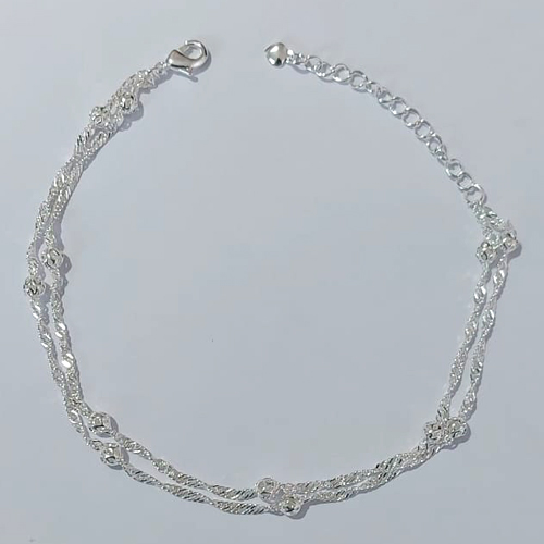 PULSEIRA FOLHEADA A PRATA COM 50 MILÉSIMOS + VERNIZ DIAMOND PULSEIRA DUPLA 18CM SINGAPURA COM BOLINHAS FECHO LAGOSTA + EXTENSOR (PRA570) PRPS001180