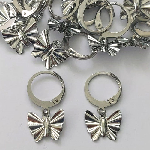 BRINCO EM AÇO INOXIDÁVEL - BRINCO ARGOLA DE PRESSÃO PINGENTE BORBOLETA 11MM - COMPOSIÇÃO: AÇO INOXIDÁVEL (AÇO2173) ACBR000431