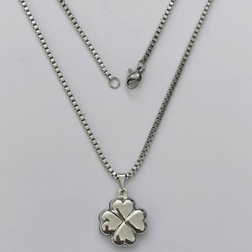 GARGANTILHA EM AÇO INOXIDÁVEL - GARGANTILHA COM CORRENTE (ACO1035) 50CM E PINGENTE TREVO 4 FOLHAS DUPLO 18MM - COMPOSIÇÃO: AÇO INOXIDÁVEL (AÇO2178) ACGG000484