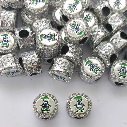 BERLOQUE PARA PULSEIRAS - REDONDO COM BRILHOS E MENINO 10MM (VENDIDO POR UNIDADE) - (BIJU00016) PRBJ000010