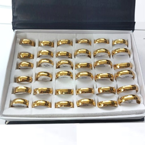 ALIANÇA EM AÇO INOXIDÁVEL - KIT DE ALIANÇAS DOURADAS - LARGURA: 6MM COM 36 UNIDADES (NUMERÇÃO DO 14 AO 31) - (AÇO2192) ACKI000040