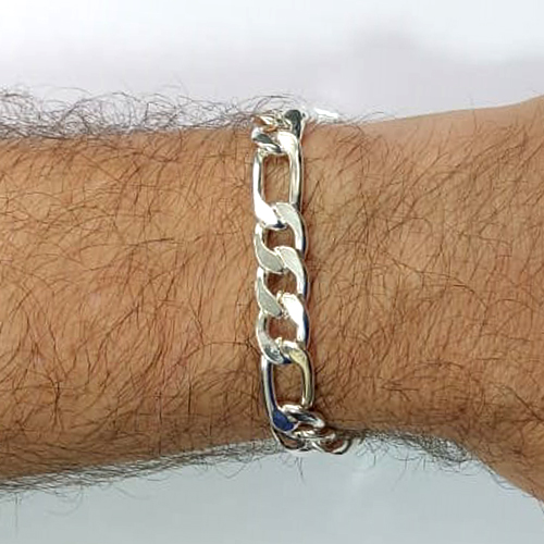 PULSEIRA FOLHEADA A PRATA COM 50 MILÉSIMOS + VERNIZ DIAMOND - PULSEIRA 3X1 - TAMANHO: 18CM LARGURA: 9MM - FECHO GAVETA COM TRAVA (PRA578) PRPS001174