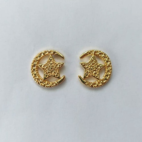 BRINCO FOLHEADO A OURO - BANHADO COM 5 MILÉSIMOS + VERNIZ DIAMOND - BRINCO DE PINO LUA E ESTRELA 12MM - (OURO481) OUBR000321