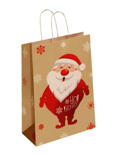 SACOLA DE NATAL EM PAPEL KRAFT 100% RECICLÁVEL E BIODEGRADÁVEL TAMANHO 13X19X07 PREB000042