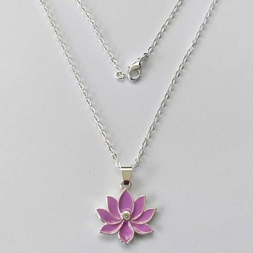 GARGANTILHA FOLHEADO A PRATA COM 50 MILÉSIMOS + VERNIZ DIAMOND FLOR RESINADO E CORRENTE CADEADO DE 45CM- (PRA645) PRGG001483