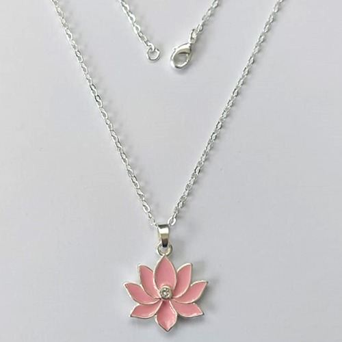 GARGANTILHA FOLHEADO A PRATA COM 50 MILÉSIMOS + VERNIZ DIAMOND FLOR RESINADO E CORRENTE CADEADO DE 45CM- (PRA642) PRGG001485