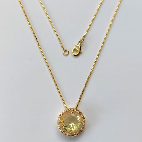 GARGANTILHA FOLHEADA A OURO - COM CORRENTE VENEZIANA 45CM E PINGENTE CRAVEJADO COM MICRO ZIRCÔNIAS E ZIRCÔNIA AMARELA 10MM (OURO630) OUGG000172