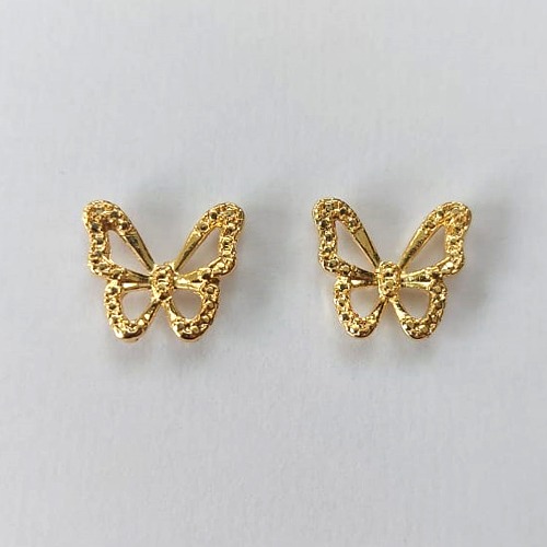 BRINCO FOLHEADO A OURO - BANHADO COM 5 MILÉSIMOS + VERNIZ DIAMOND - BRINCO DE PINO BORBOLETA VAZADA 12MM - (OURO641) OUBR000379