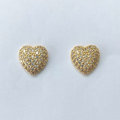 BRINCO FOLHEADO A OURO - BANHADO COM 5 MILÉSIMOS + VERNIZ DIAMOND - BRINCO DE PINO CORAÇÃO 10MM - (OURO663) OUBR000396