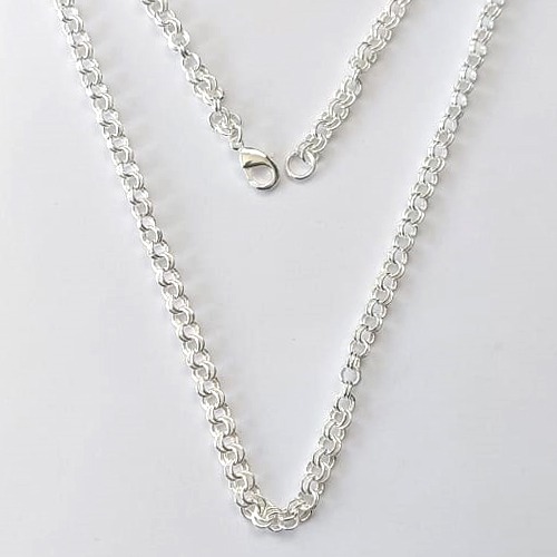 CORRENTE FOLHEADA A PRATA COM 50 MILÉSIMOS + VERNIZ DIAMOND - CORRENTE ELOS DUPLOS - TAMANHO: 70CM E FECHO LAGOSTA - (PRA721) PRCR000154