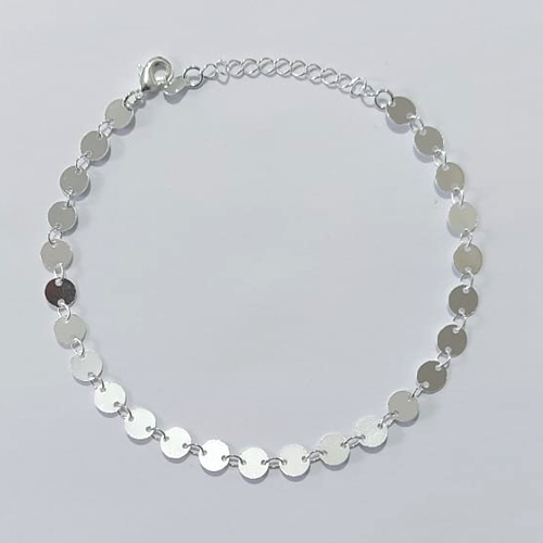 PULSEIRA FOLHEADA A PRATA COM 50 MILÉSIMOS + VERNIZ DIAMOND - PULSEIRA COM CÎRCULOS LISOS - TAMANHO: 19CM E FECHO LAGOSTA - PRPS001200