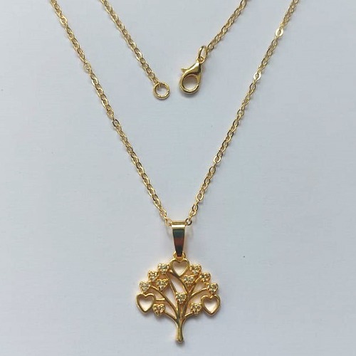 GARGANTILHA FOLHEADA A OURO 5 MILÉSIMOS + VERNIZ DIAMOND - CORRENTE CADEADO 45CM E PINGENTE ÁRVORE DA VIDA COM ZIRCÔNIAS 20MM - (OURO832) OUGG000204