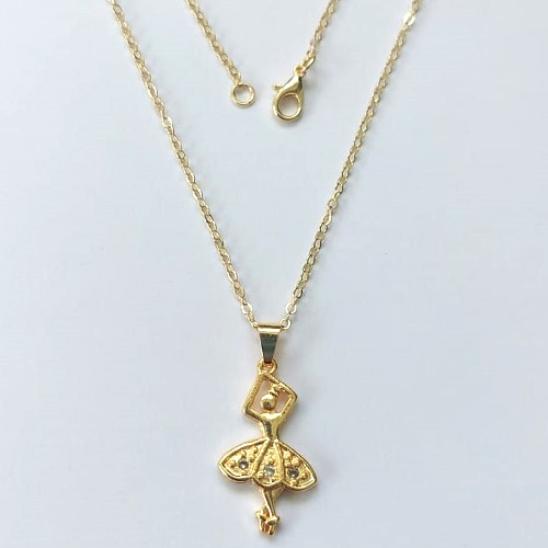 GARGANTILHA FOLHEADA A OURO 5 MILÉSIMOS + VERNIZ DIAMOND - CORRENTE CADEADO 45CM E PINGENTE BAILARINA 26MM - (OURO823) OUGG000206