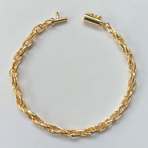 PULSEIRA FOLHEADO A OURO COM CORRENTE DUPLA MAIS FECHO CANHÃO - BANHADO COM 5 MILÉSIMOS + VERNIZ DIAMOND - TAMANHO 19CM - (OURO885) OUPS0000102