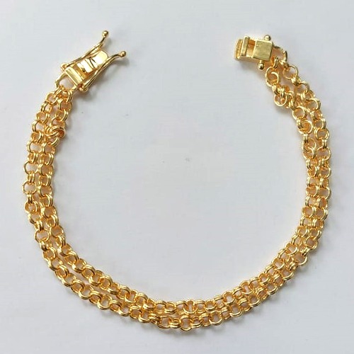 PULSEIRA FOLHEADO A OURO COM CORRENTE DUPLA MAIS FECHO GAVETA - BANHADO COM 5 MILÉSIMOS + VERNIZ DIAMOND - TAMANHO 19CM - (OURO884) OUPS0000103
