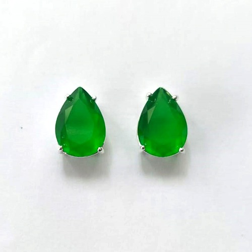 BRINCO FOLHEADA A PRATA COM 50 MILÉSIMOS + VERNIZ DIAMOND - BRINCOS DE PINO COM BASE EM ALTA FUSÃO E PEDRA EM ZIRCÔNIA GOTA 10X14MM (PRA750) PRBR001416