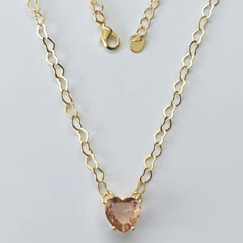 SHOCKER FOLHEADA A OURO 5 MILÉSIMOS + VERNIZ DIAMOND - CORRENTE DE CORAÇÃO 40CM + EXTENSOR E FECHO LAGOSTA - PINGENTE ZIRCÔNIA FORMATO CORAÇÃO SALMÃO 10MM - (OURO889)OUSH000014