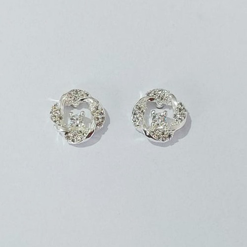 BRINCO FOLHEADO A PRATA COM 50 MILÉSIMOS + VERNIZ DIAMOND - BRINCOS DE PINO MODELO REDONDO VAZADO CRAVEJADO 10MM (PRA771) PRBR001426