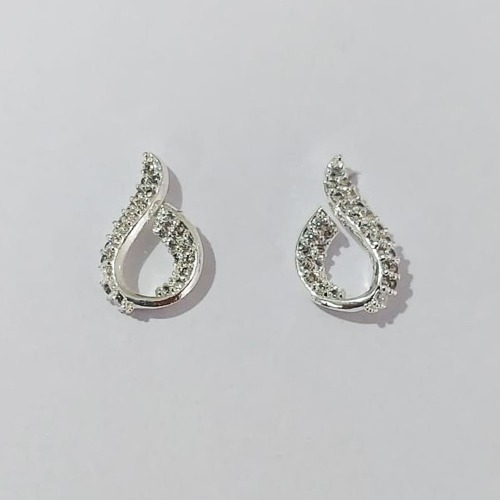 BRINCO FOLHEADO A PRATA COM 50 MILÉSIMOS + VERNIZ DIAMOND - BRINCOS DE PINO GOTA VAZADA COM MICROS ZIRCÔNIAS 12MM (PRA762) PRBR001435