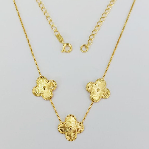 GARGANTILHA FOLHEADA A OURO - BANHADO COM 5 MILÉSIMOS + VERNIZ DIAMOND - GARGANTILHA 45CM + EXTENSOR COM TREVOS 10MM - (OURO919) OUGG000226