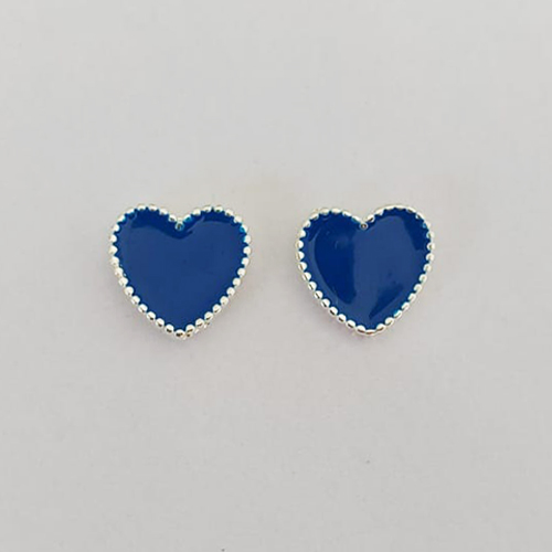 BRINCO FOLHEADO A PRATA COM 50 MILÉSIMOS + VERNIZ DIAMOND - BRINCO DE PINO CORAÇÃO ESMALTADO AZUL 12MM (PRA813) PRBR001452