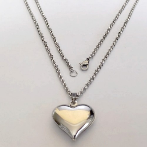 GARGANTILHA EM AÇO INOXIDÁVEL - (BCL33) GARGANTILHA COM CORRENTE 50CM E PINGENTE CORAÇÃO LISO DUPLO 18MM - COMPOSIÇÃO: AÇO INOXIDÁVEL - (AÇO2314) ACGG000498