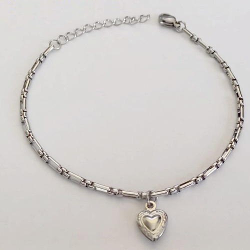 TORNOZELEIRA EM AÇO INOXIDÁVEL - TORNOZELEIRA 25CM + COM PINGENTE CORAÇÃO + EXTENSOR - COMPOSIÇÃO: AÇO INOXIDÁVEL (BCOL058) ACTO0000010