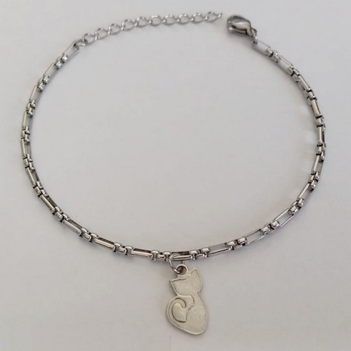 TORNOZELEIRA EM AÇO INOXIDÁVEL - TORNOZELEIRA 25CM + COM PINGENTE GATINHO + EXTENSOR - COMPOSIÇÃO: AÇO INOXIDÁVEL (BCOL058) ACTO0000011