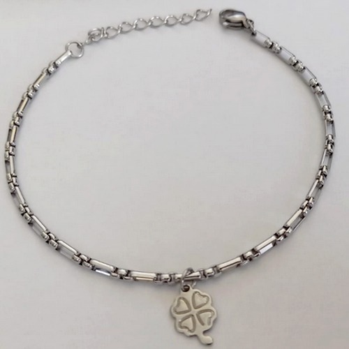 TORNOZELEIRA EM AÇO INOXIDÁVEL - TORNOZELEIRA 25CM + COM PINGENTE TREVO+ EXTENSOR - COMPOSIÇÃO: AÇO INOXIDÁVEL (BCOL058) ACTO0000012