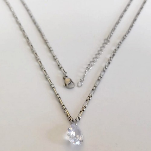 GARGANTILHA EM AÇO INOXIDÁVEL - CORRENTE DE 50CM (BCOL058) PINGENTE ZIRCÔNIA CRISTAL 10X14MM ACGG000515