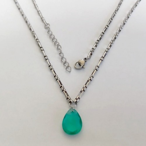 GARGANTILHA EM AÇO INOXIDÁVEL - CORRENTE DE 50CM (BCOL058) PINGENTE ZIRCÔNIA VERDE 10X14MM ACGG000516