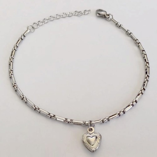 PULSEIRA EM AÇO INOXIDÁVEL - (BCOL058) - PULSEIRA TAMANHO 18CM COM PINGENTE CORAÇÃO 8MM - FECHO LAGOSTA + EXTENSOR- COMPOSIÇÃO: AÇO INOXIDÁVEL - ACPS000734