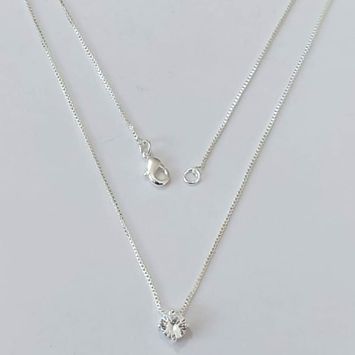GARGANTILHA FOLHEADA A PRATA COM 50 MILÉSIMOS + VERNIZ DIAMOND CORRENTE VENEZIANA 45CM COM PINGENTE PONTO DE LUZ EM ZIRCÔNIA 6MM - PRGG001509