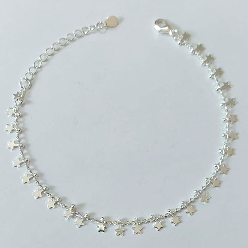 PULSEIRA FOLHEADA A PRATA COM 50 MILÉSIMOS + VERNIZ DIAMOND - CORRENTE EM ESTRELAS - TAMANHO: 17CM + EXTENSOR E FECHO LAGOSTA - PRPS001205