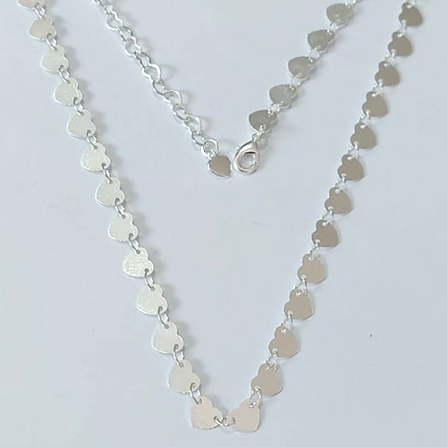 SHOCKER FOLHEADA A PRATA COM 50 MILÉSIMOS + VERNIZ DIAMOND - CORRENTE TODA EM CORAÇÃO 40CM + EXTENSOR - PRSH000180