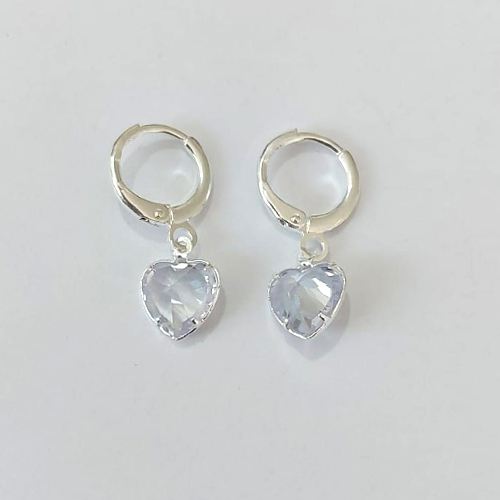 BRINCO FOLHEADO A PRATA - BRINCO ARGOLINHA DE PRESSÃO COM ZIRCÔNIA CORAÇÃO 9MM - PRBR001496