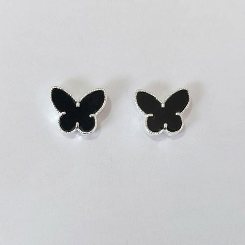 BRINCO FOLHEADO A PRATA - BRINCO DE PINO BORBOLETA PRETA 10MM - PRBR001497