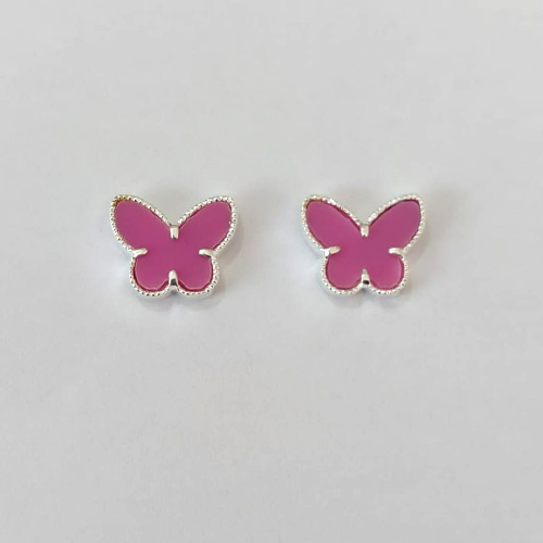 BRINCO FOLHEADO A PRATA - BRINCO DE PINO BORBOLETA LILÁS 10MM - PRBR001498