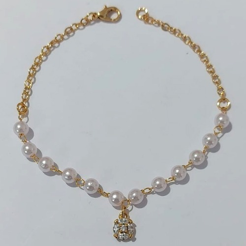 PULSEIRA FOLHEADO A OURO 5 MILÉSSIMOS + VERNIZ- PULSEIRA 18CM COM PÉROLAS E CÍRCULO DE ZIRCÔNIA - (OURO1178) OUPS0000124