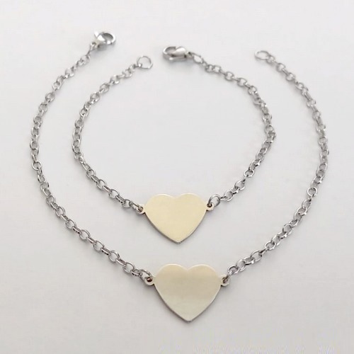 PULSEIRA EM AÇO INOXIDÁVEL - (08)(ACO0216) - PULSEIRA MÃE E FILHA CORAÇÃO LISO 19/15CM - FECHO LAGOSTA - COMPOSIÇÃO: AÇO INOXIDÁVEL - ACPS000744