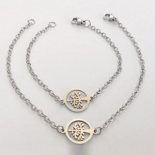 PULSEIRA EM AÇO INOXIDÁVEL - (08) - PULSEIRA MÃE E FILHA ÁRVORE DA VIDA 19/15CM - FECHO LAGOSTA - COMPOSIÇÃO: AÇO INOXIDÁVEL - ACPS000746