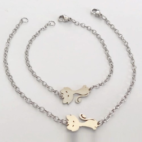 PULSEIRA EM AÇO INOXIDÁVEL - (08) - PULSEIRA MÃE E FILHA GATINHO 19/15CM - FECHO LAGOSTA - COMPOSIÇÃO: AÇO INOXIDÁVEL - ACPS000747