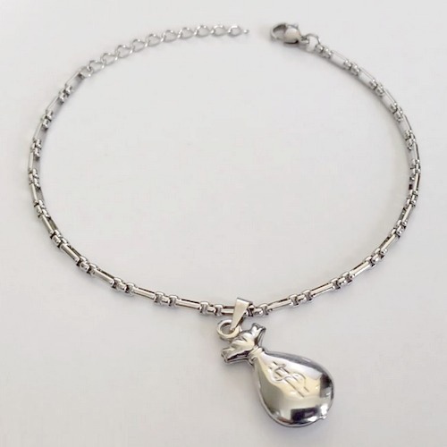 PULSEIRA EM AÇO INOXIDÁVEL - (BCOL058) - PULSEIRA 18CM COM PINGENTE SAQUINHO DE DINHEIRO 12MM - FECHO LAGOSTA - COMPOSIÇÃO: AÇO INOXIDÁVEL - ACPS000749