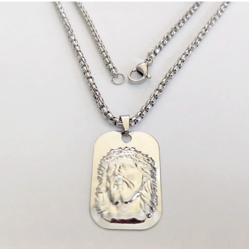 GARGANTILHA EM AÇO INOXIDÁVEL - CORRENTE DE 60CM (024) PINGENTE PLACA FACE DE CRISTO - ACGG000533
