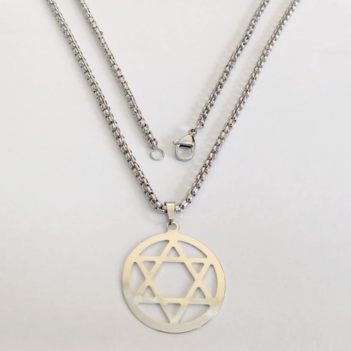 GARGANTILHA EM AÇO INOXIDÁVEL - CORRENTE DE 60CM (024) PINGENTE ESTRELA DE DAVI 27MM- ACGG000534