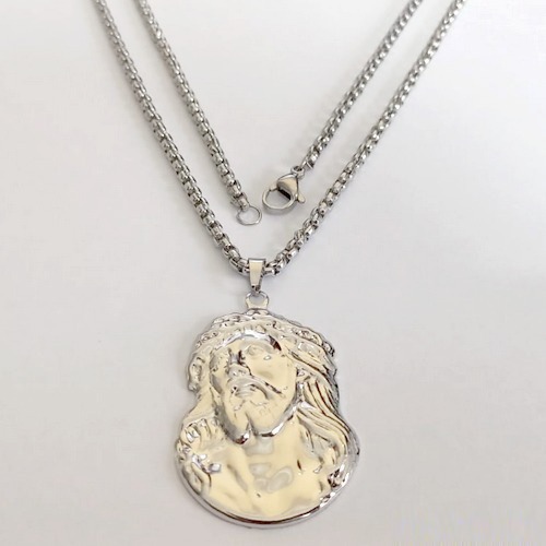GARGANTILHA EM AÇO INOXIDÁVEL - CORRENTE DE 50CM (024) PINGENTE FACE DE CRISTO 36MM- ACGG000538